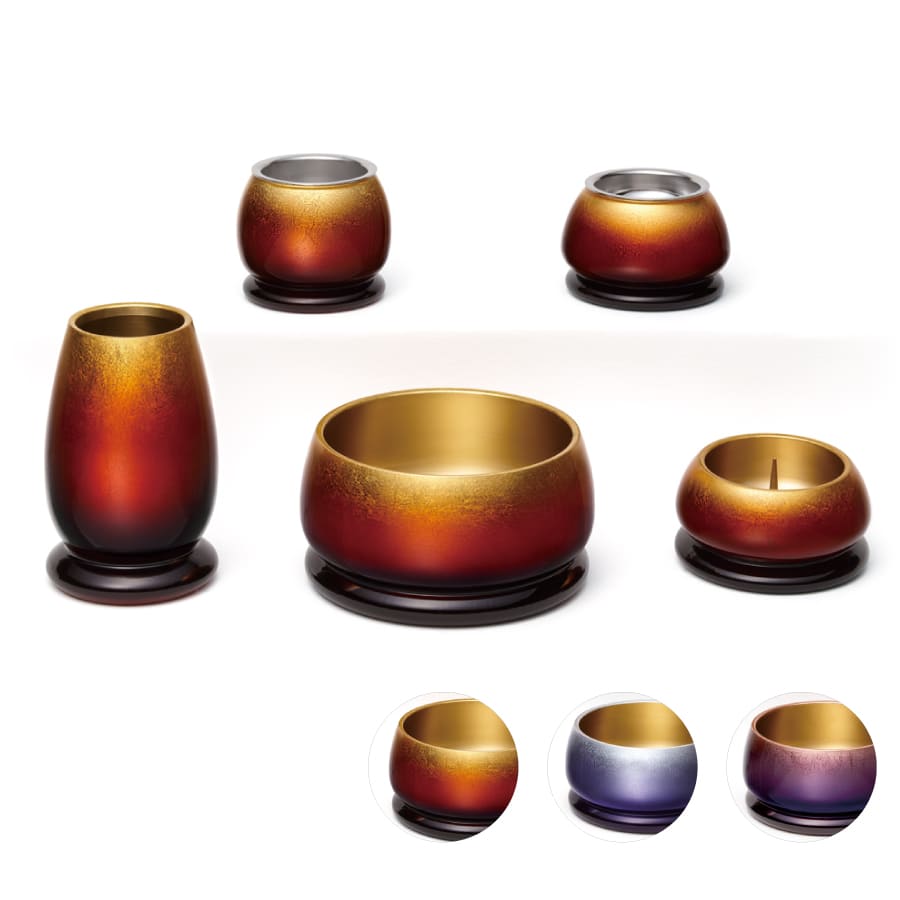 空の色を表現した箔のグラデーションが美しい 仏具 美麗 5点セット