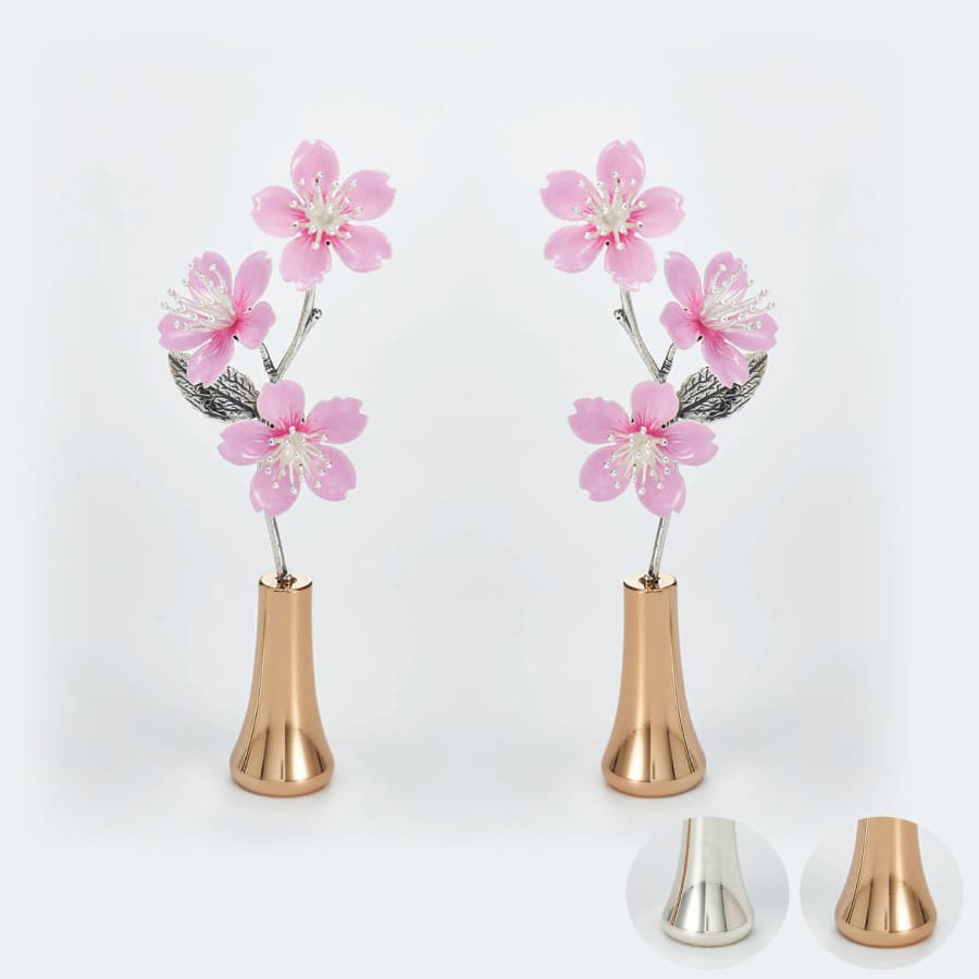 立体的花をちりばめた豪華な花瓶 高級仏具 華鋲付常華SAKURA イタリア製 お仏具常華 じょうか - 木谷